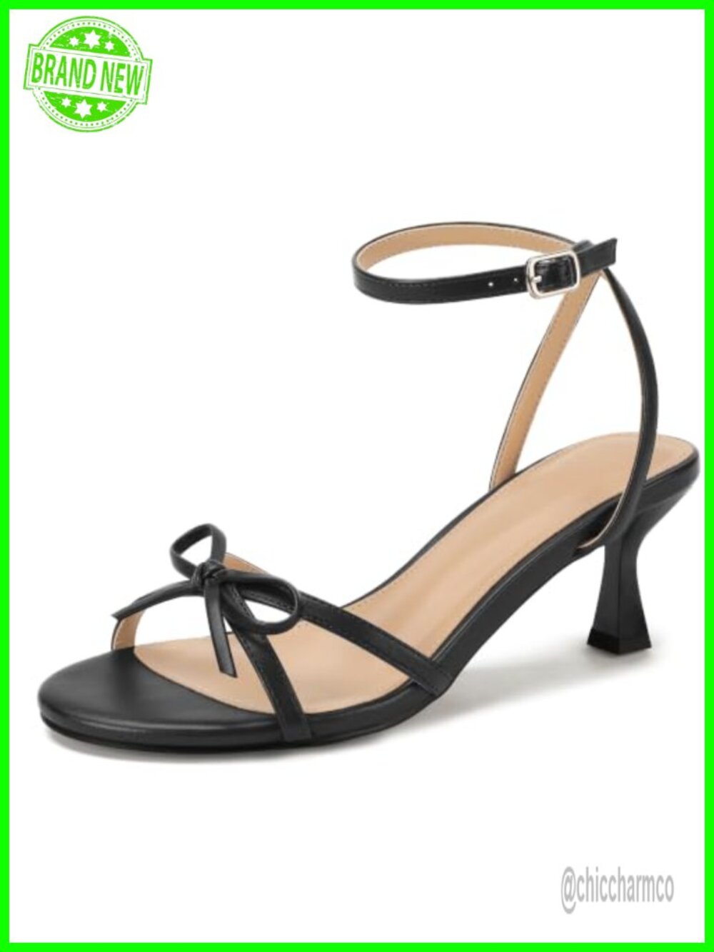 IDIFU Bow Kitten Heels Low Slingback Strappy Small Heeled Sandals